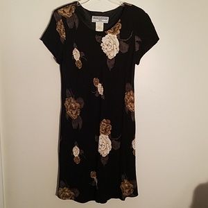 Black flower print dress